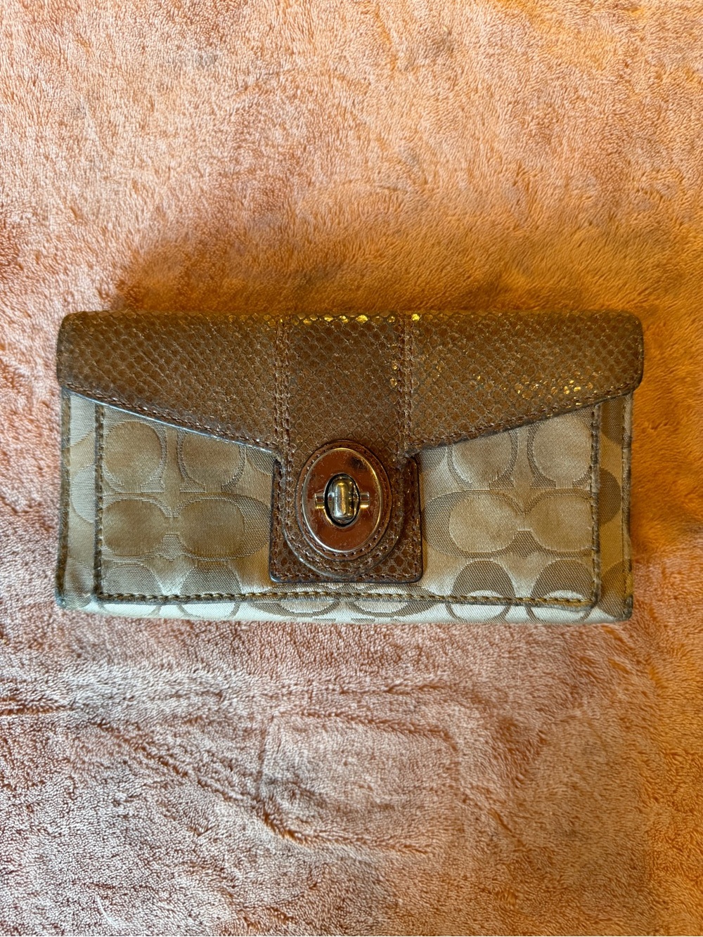 Coach Brown Signature Turn-Lock Card Holder Wallet